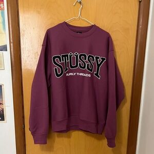 Stussy Burly Threads Crew Mens Berry Sweatshirt